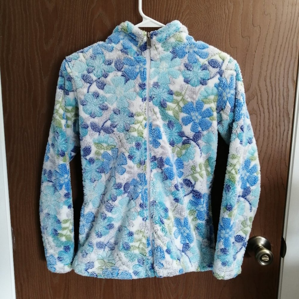 White Sierra Blue White Fluffy Jacket for Winter with Hood Size L
